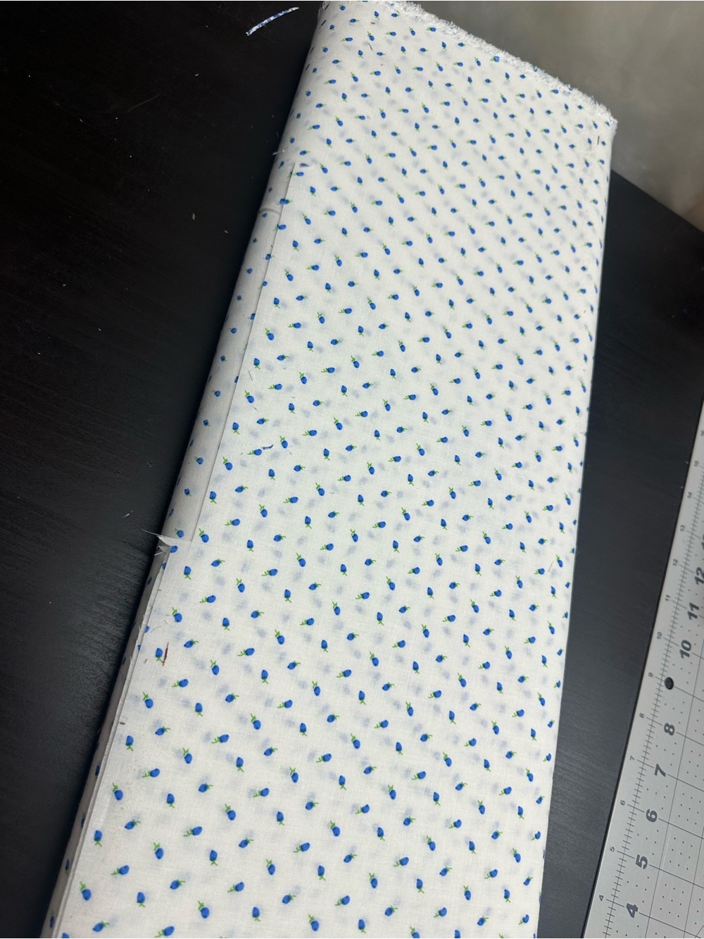 White Cotton Fabric with Blue Flowers